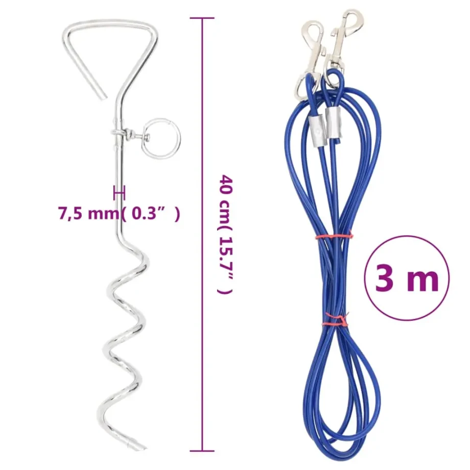 VidaXL 9.8 Ft. Dog Tie-Out Cable with Ground Stake