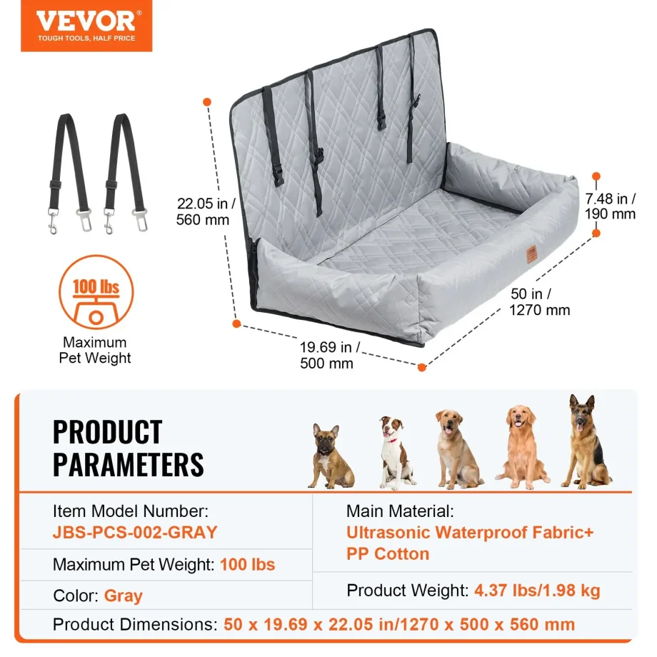 VEVOR Dog Booster Car Seat Pet Car Seat for Medium Large Dog (up to 100 lbs)